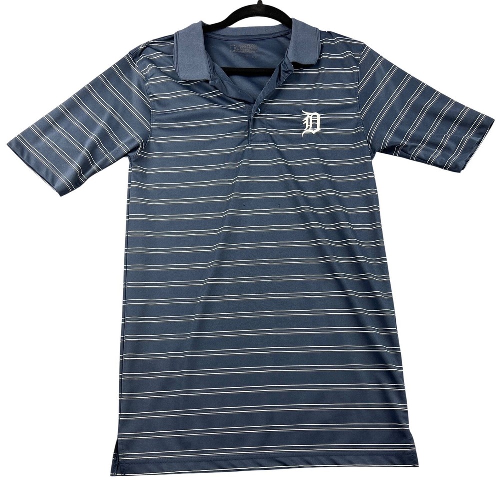 True Fan Detroit Tigers MLB Mens Navy Blue Striped Short Sleeve Polo Shirt 3107